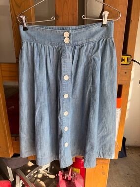 Talbots Light Blue A-Line Button-Front Denim Skirt